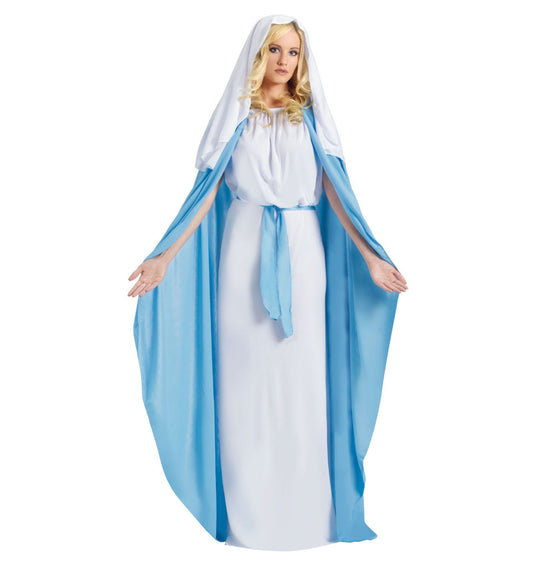 Mary Adult Costume Dress with attached belt and cloak Veil with hair comb