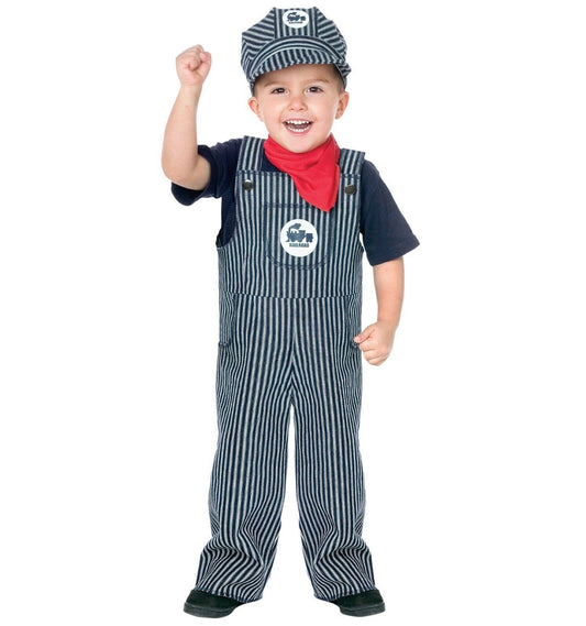 Train Conductor Engineer Toddler Child Costume Striped overalls Neckerchief Engineer cap