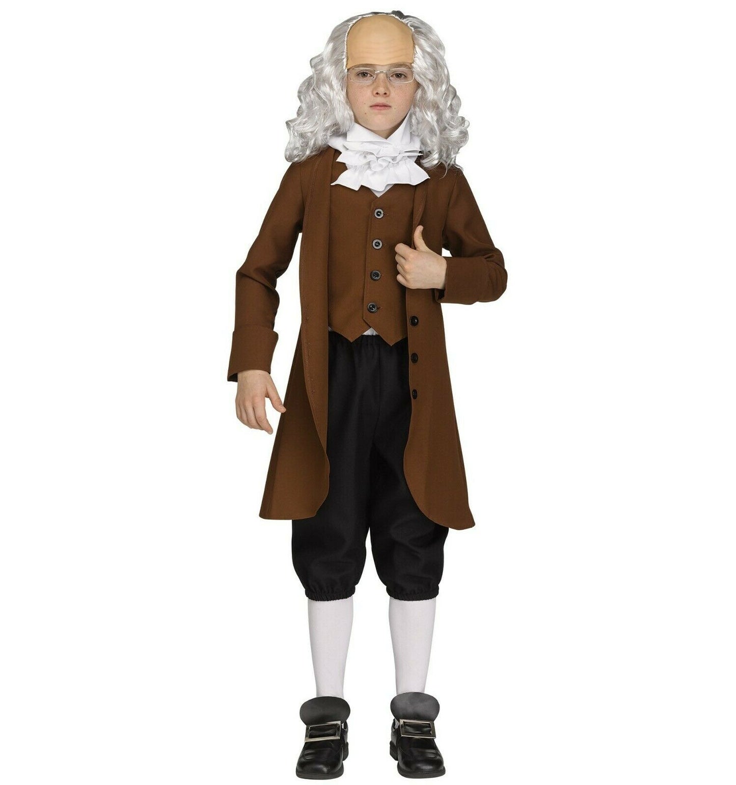 Benjamin Ben Franklin Historical Child Costume Jacket with attached vest front Jabot Knickers Shoe buckles