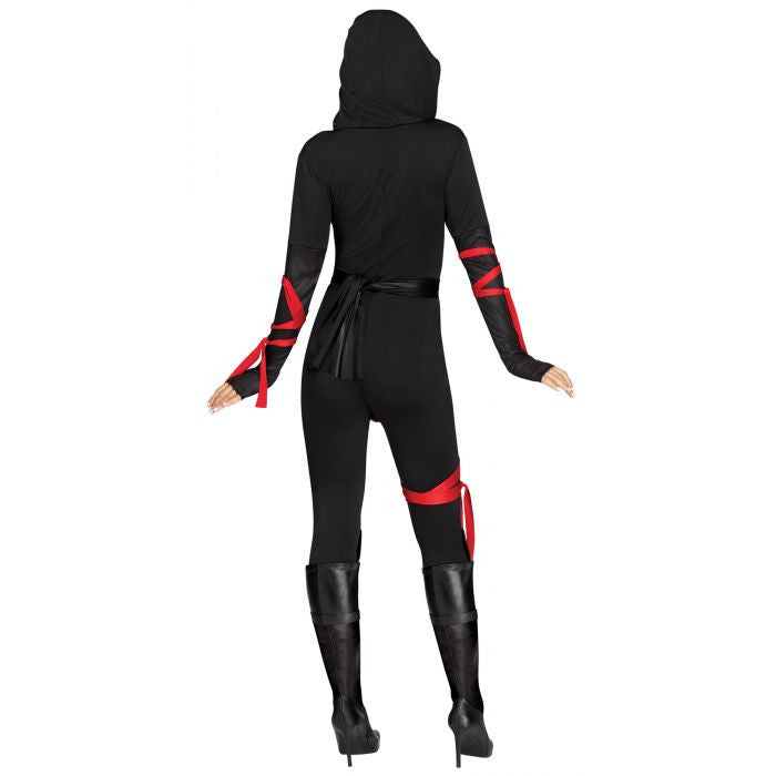 Sexy Ninja Warrior Women Costume Hooded Jumpsuit Belt Arm Ties Leg Tie Mask