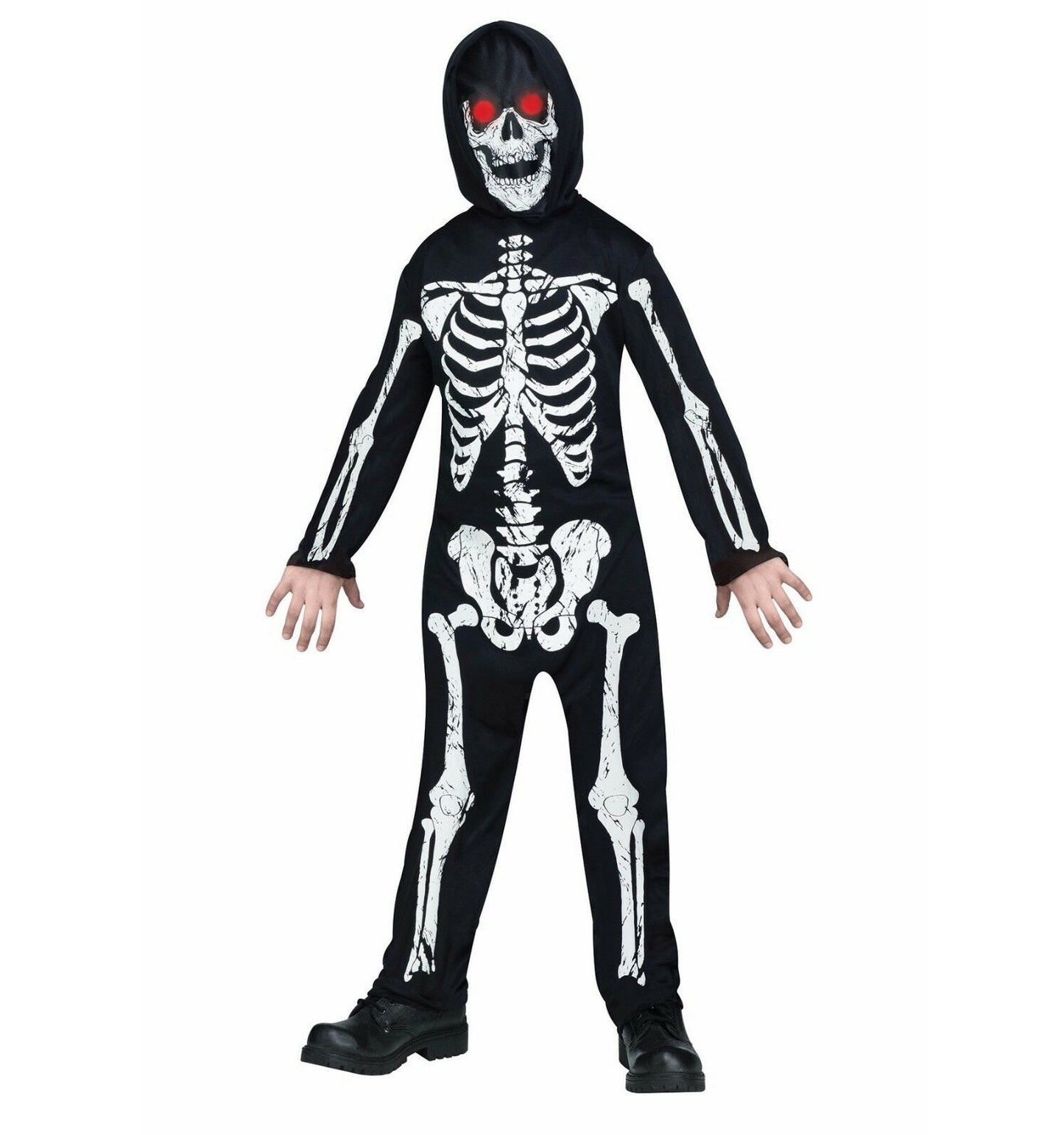 Fade In And Out Skeleton Phantom Child Costume Jumpsuit Hooded mask Light-up glasses mechanism