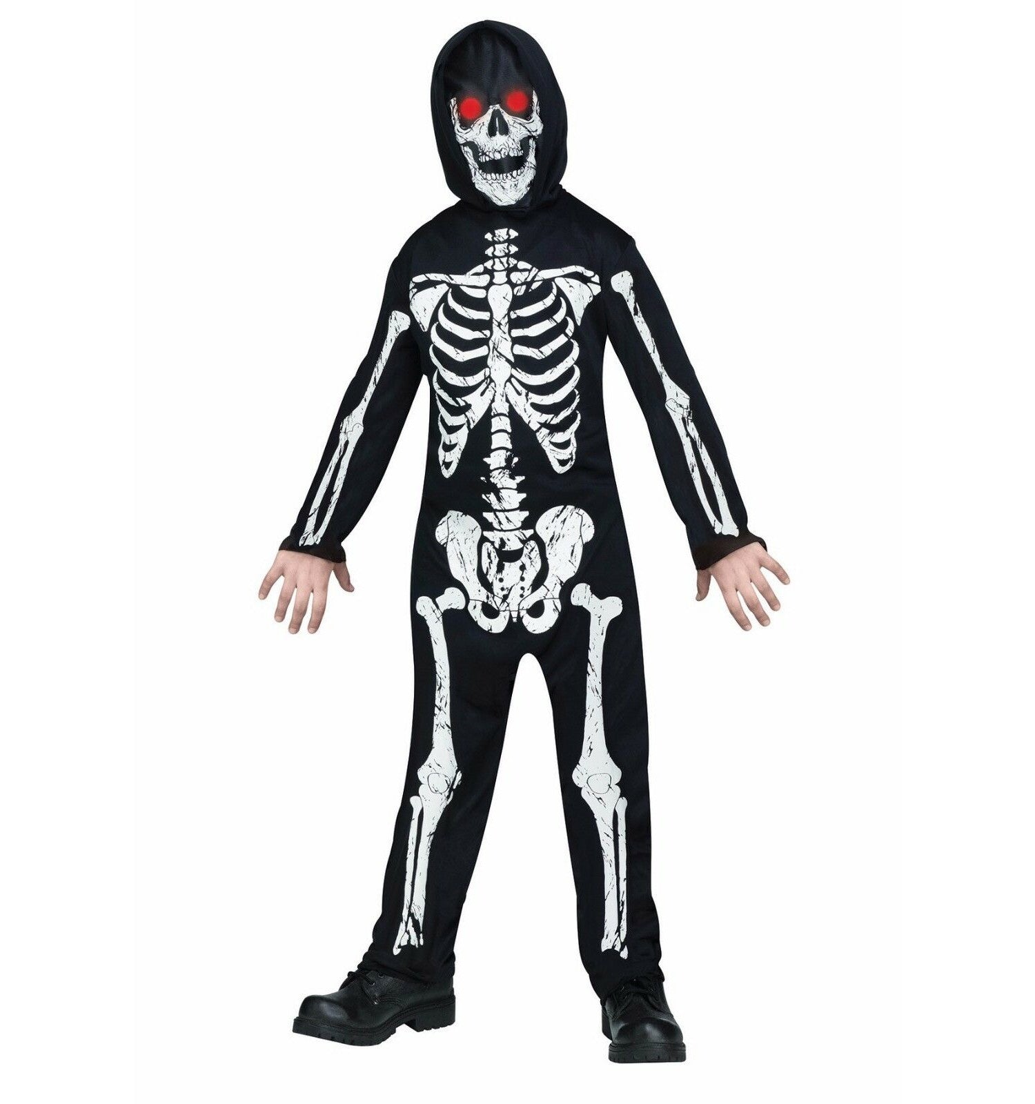 Fade In And Out Skeleton Phantom Child Costume Jumpsuit Hooded mask Light-up glasses mechanism