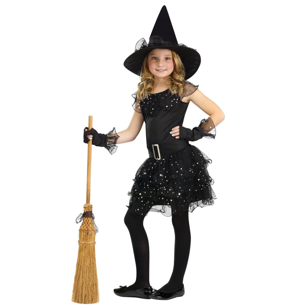 Glitter Witch Girls Child Costume Dress Belt Mitts Hat