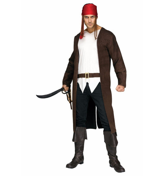 Ahoy Matey Caribbean Pirate Buccaneer Adult Costume Coat with attached shirt front and belt Bandana with attached hair