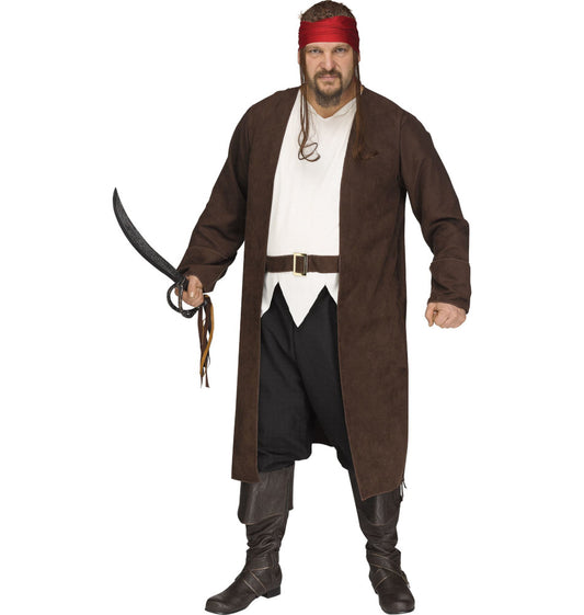 Ahoy Matey Caribbean Pirate Buccaneer Adult Costume Coat with attached shirt front Belt Bandana with attached hair