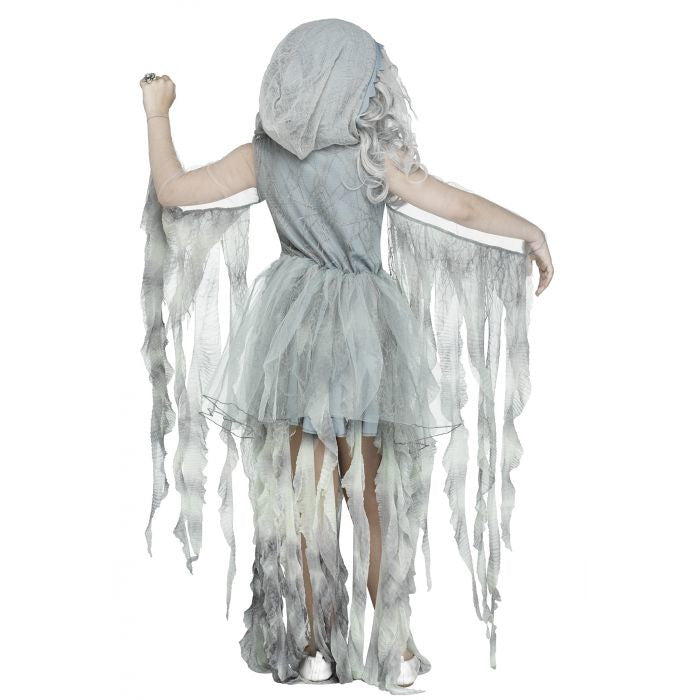Enchanted Ghost Child Costume Hooded Dress Attached Chain