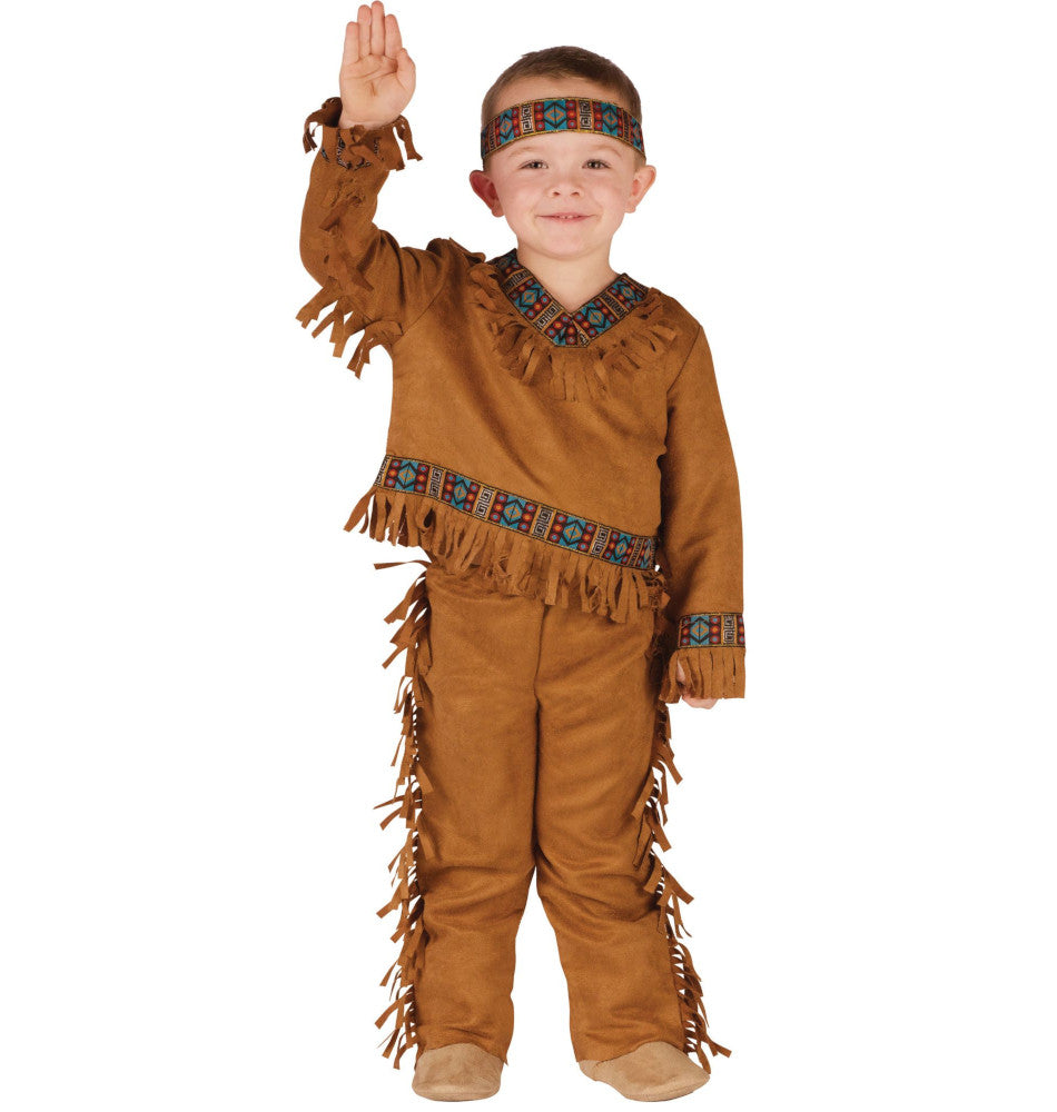 Native American Indian Boy Toddler Costume Fringed faux suede shirt with ribbon trim Fringed faux suede pants Headband