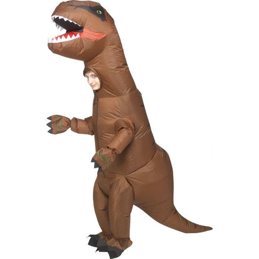 Inflatable T-Rex Child Costume Inflatable Jumpsuit with attached Gloves Removable Battery Powered Fan Requires (4) AA Batteries [1.5 volt] (Not Included)