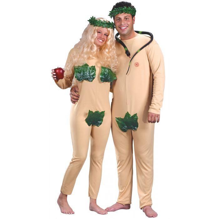 Adam & Eve Adult Costumes 2 piece set 2 Jumpsuits 2 Leaf Headbands