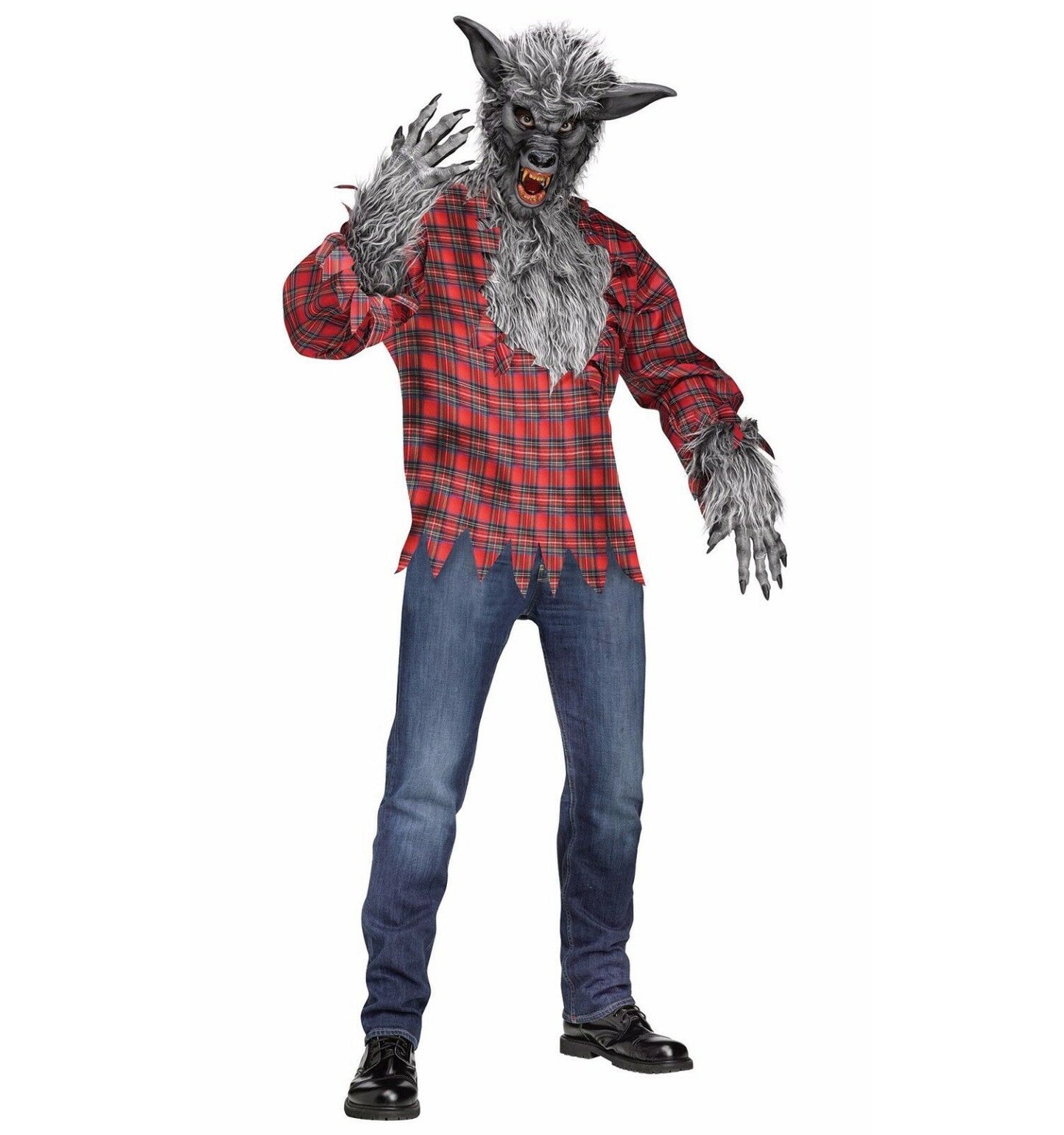 Werewolf Wolfman Wolf Adult Men Costume, Silver/Grey