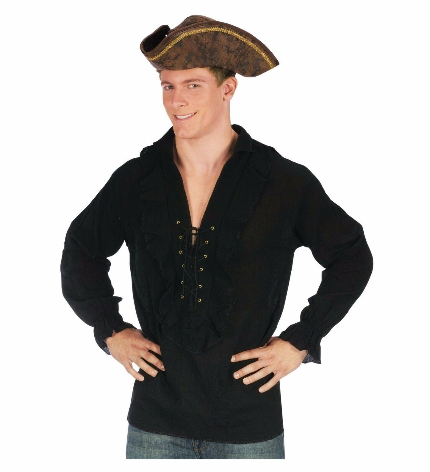 Swashbuckler Pirate Vampire Shirt Adult Costume Accessory, Black Lace-up shirt