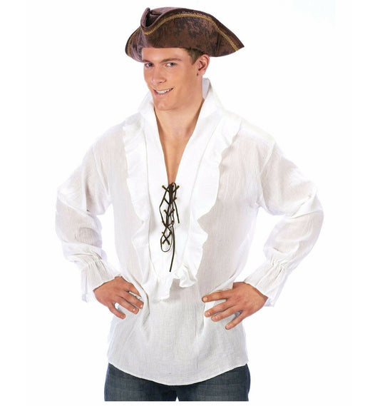 Swashbuckler Pirate Vampire Shirt Adult Costume Accessory, White Lace-up shirt