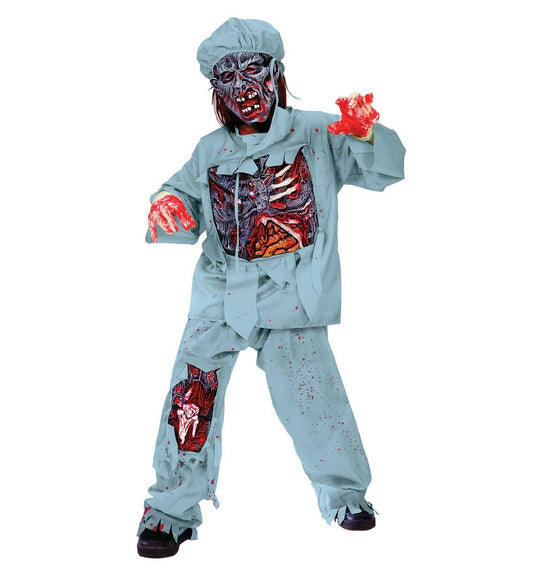 Zombie Doctor Walking Dead Child Costume Shirt with bone chest Pants with bone knee Zombie mask Scrub cap Latex gloves Scrub mask