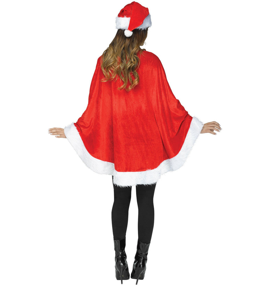 Santa Poncho Christmas Adult Costume Accessory Plush pull over poncho Santa hat