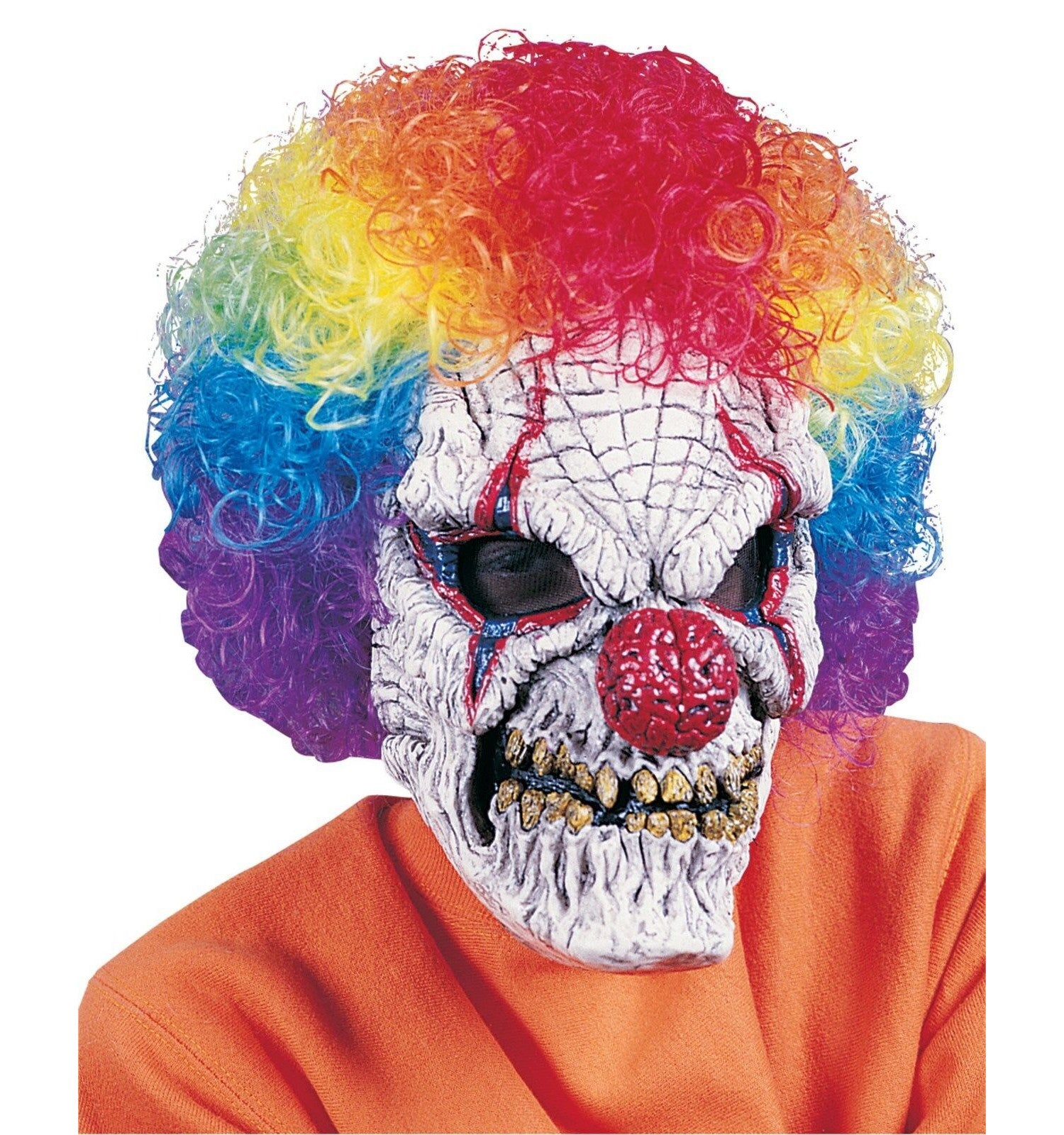 Evil Scary Clown Mask with Attached Wig Adult Costume Accessory