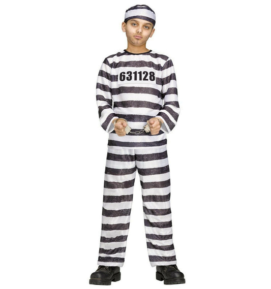 Jailbird Prisoner Convict Child Costume Striped shirt Pants Cap I.D. number