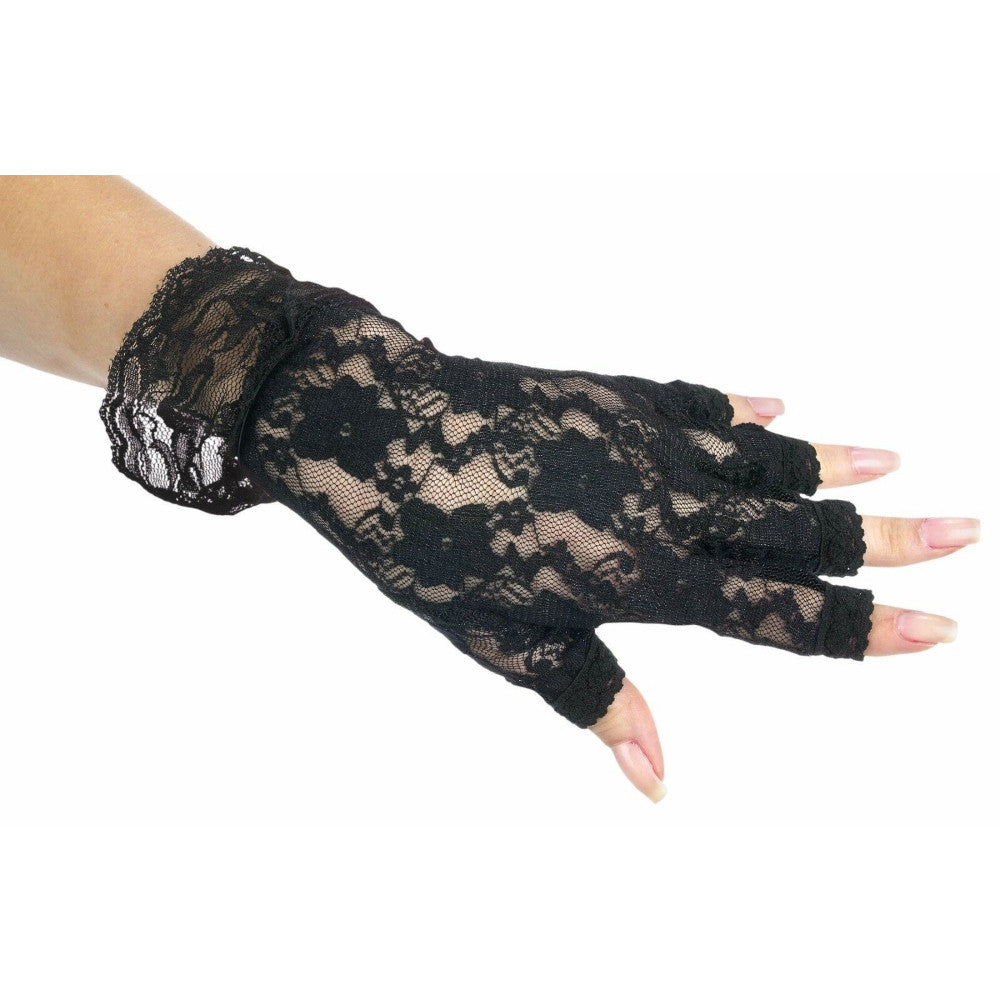 Rocking 80's 80s Black Fingerless Lace Gloves Adult Costume Accessory