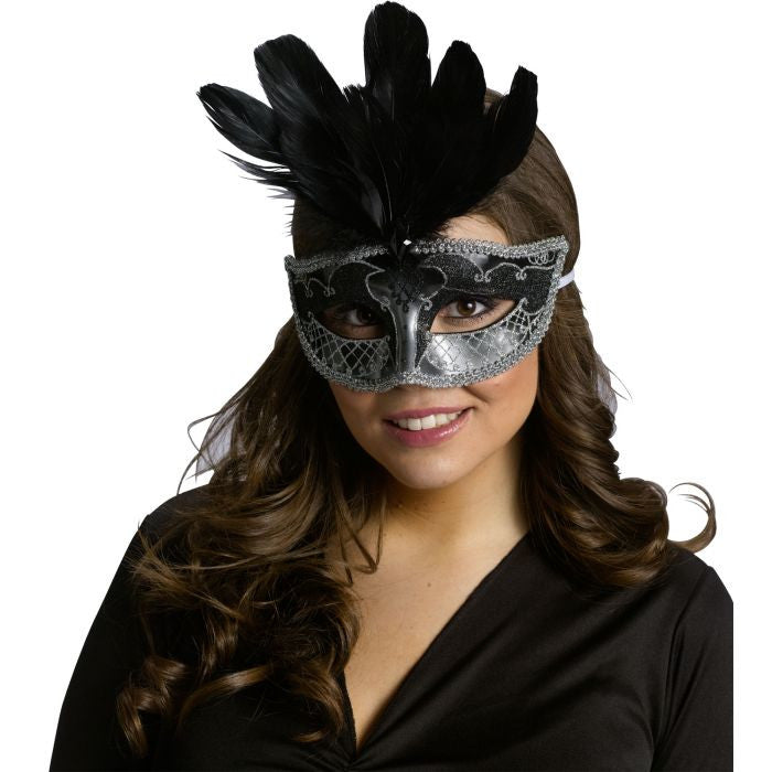 Carnival Mask - Feather black silver