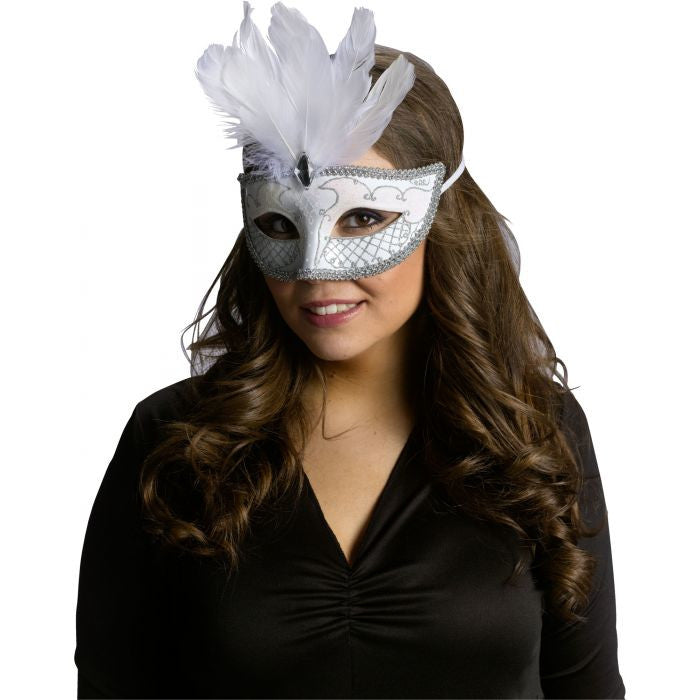 Carnival Mask - Feather white silver