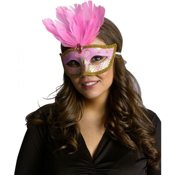 Carnival Mask - Feather pink gold