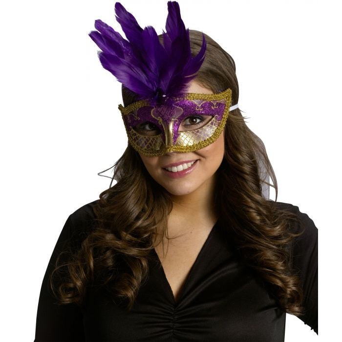 Carnival Mask - Feather purple gold