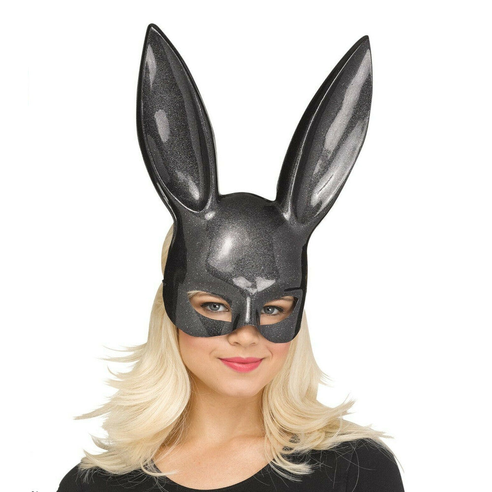 Glitter Black Shimmer Bunny Mask Adult Costume Accessory One black shimmer bunny mask