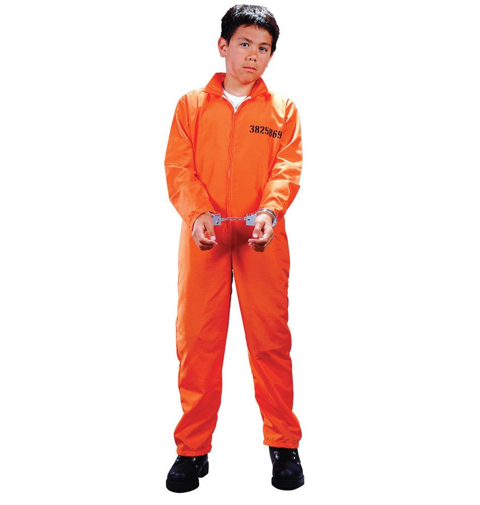 Got Busted Prisoner Convict Jailbird Child Costume One-piece jumpsuit with zipper closure Handcuffs
