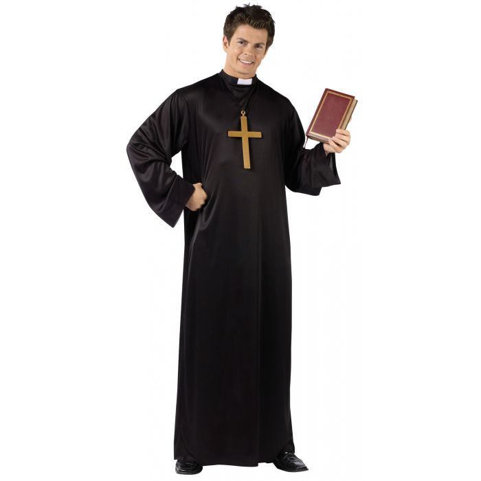 Priest Adult Costume Robe Attached white tab inset on collar