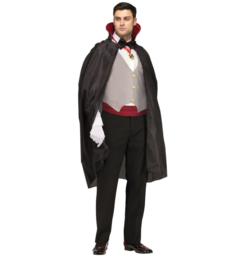 Complete Vampire Dracula Adult Costume Cape Vest front Cummerbund Bow tie Gloves Medallion