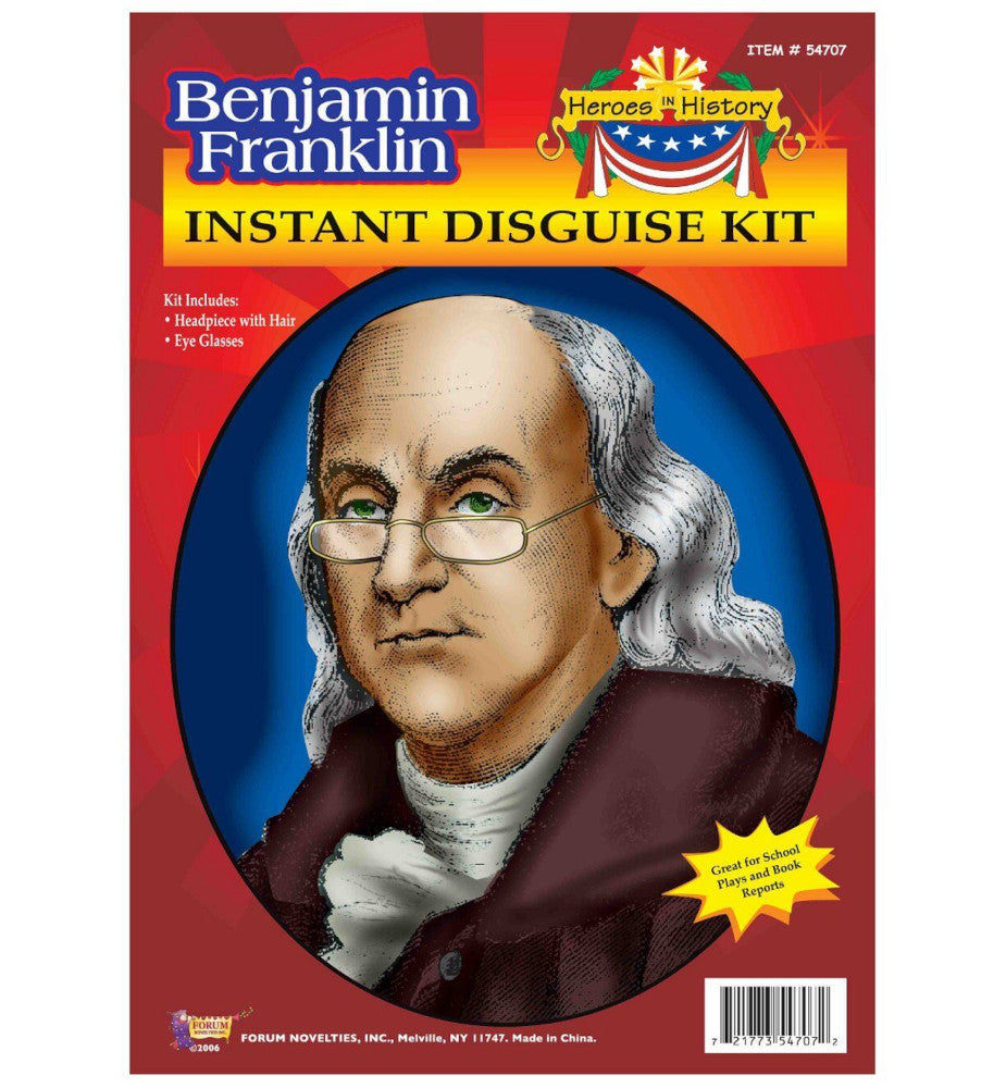Benjamin Franklin Heroes In History Headpiece And Glasses Disguise Costume Kit Headpiece with hair Eye glasses
