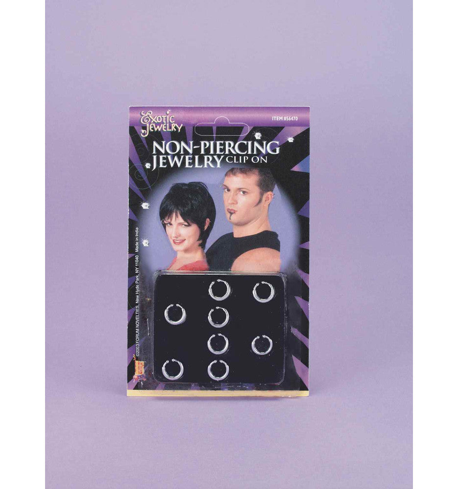 Non Piercing Clip On Earrings Nose Ring Body Jewelry Kit Costume Accessory 8 non-piercing, clip-on hoops