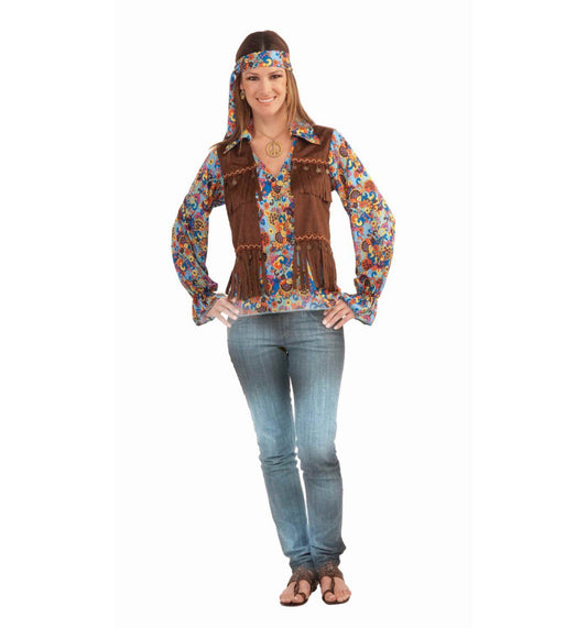 Hippie Groovy Set 60's Shirt With Attached Vest and Headband Costume Accessory