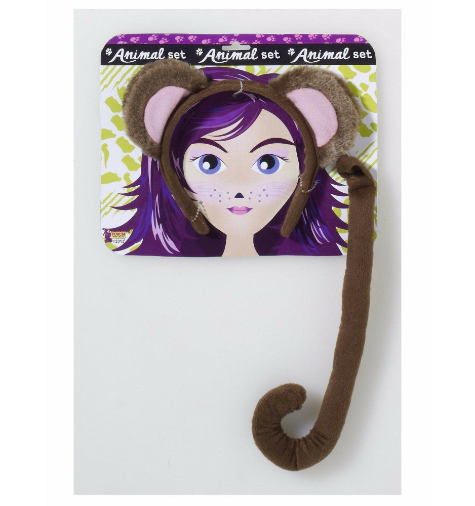 Monkey Animal Kit Set Adult Costume Accessory Headband with attached monkey ears Monkey tail