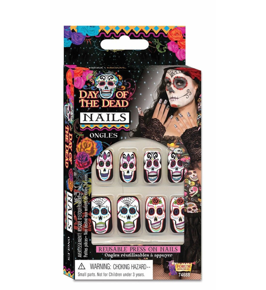 Day of the Dead Nails Adult Costume Accessory 12 nails and 10 adhesive tabs