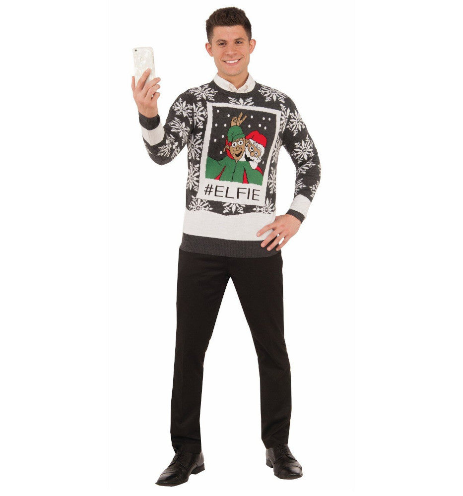 Elfie Selfie Elf Snowflakes Adult Ugly Christmas Sweater
