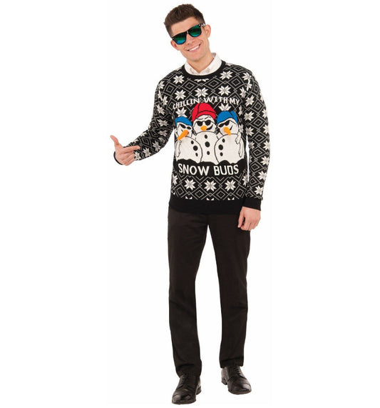 Chillin' With My Snow Buds Snowman Adult Ugly Christmas Sweater