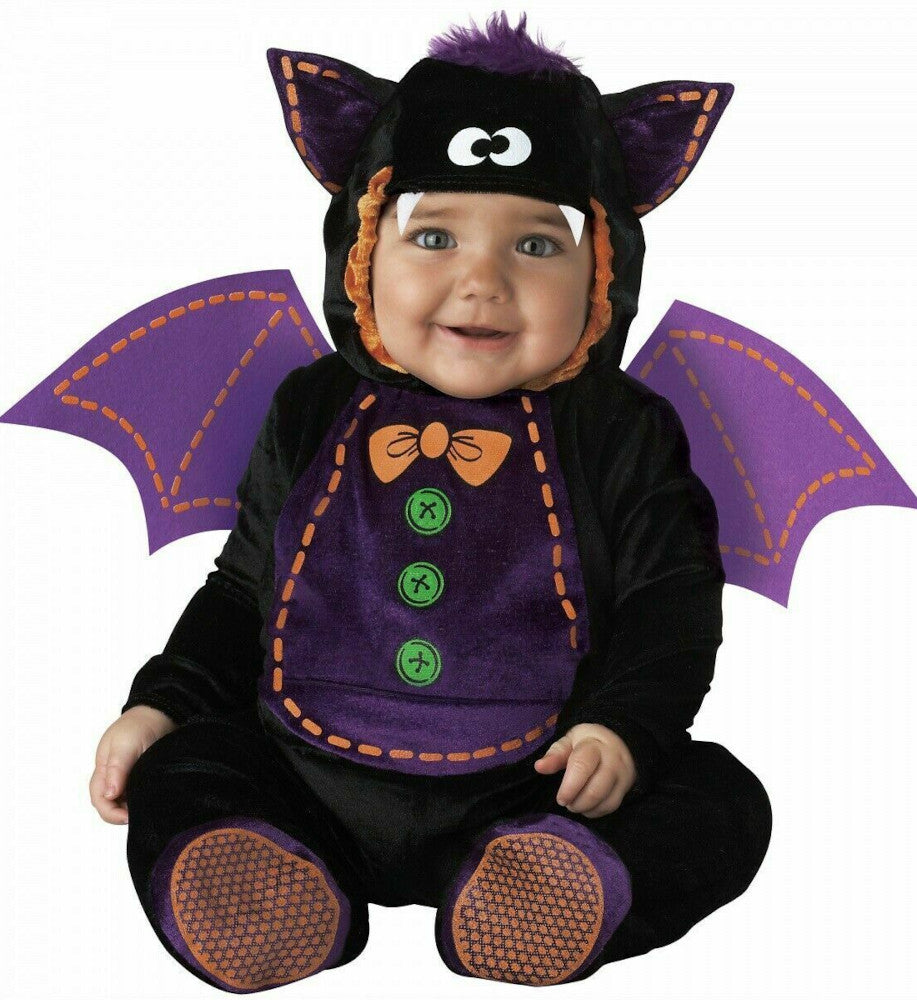 Baby Bat Animal Infant Costume Jumpsuit. Jumpsuit features snaps for easy diaper change and skid resistant feet.  Hood