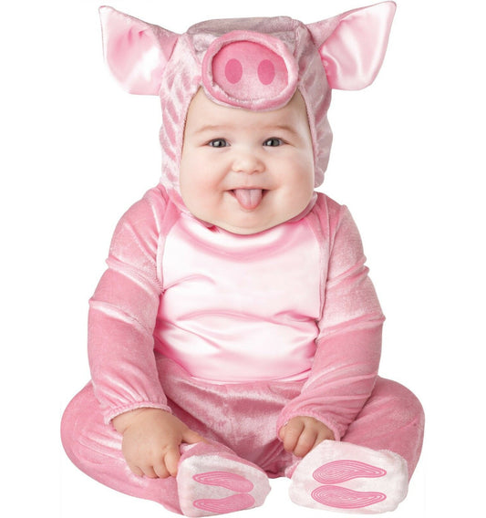 This Lil Piggy Pig Farm Animal Baby Infant Costume Hood with ears and snout Jumpsuit with snaps for easy diaper change and skid resistant feet