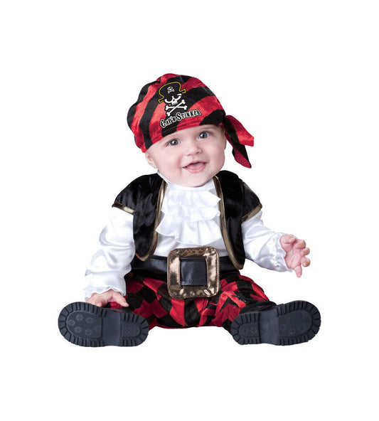 Cap'n Stinker Pirate Baby Infant Costume Cap Jumpsuit with attached vest and belt, snaps for easy diaper change