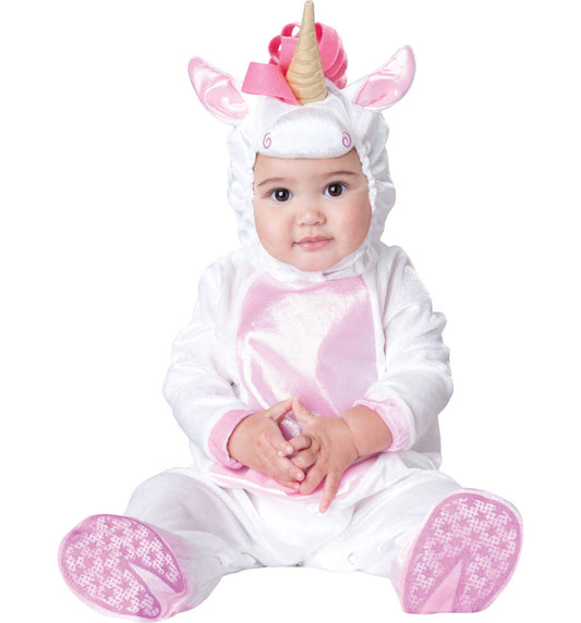 Magical Unicorn Mythical Horse Animal Infant Toddler Costume Hood with ears and horn Jumpsuit with snaps for easy diaper change and skid resistant feet