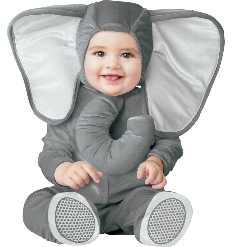 Baby Elephant Animal Infant Toddler Costume Hood with attached trunk and ears Jumpsuit with snaps for easy diaper change and skid resistant feet