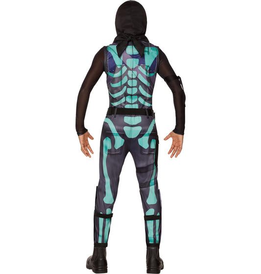 InSpirit Designs Youth Fortnite Glow In The Dark Skull Trooper Costume Jumpsuit Bandana Shin guards Belt Glow in the dark mask with attached hood