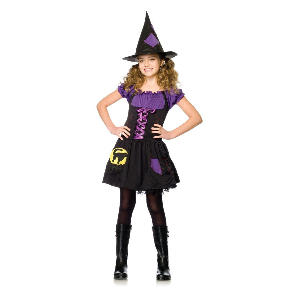 Black Cat Witch Girls Child Costume Dress Hat