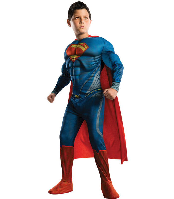 Man of Steel Deluxe Superman Child Costume Muscle chest jumpsuit with attached bootcovers Cape
