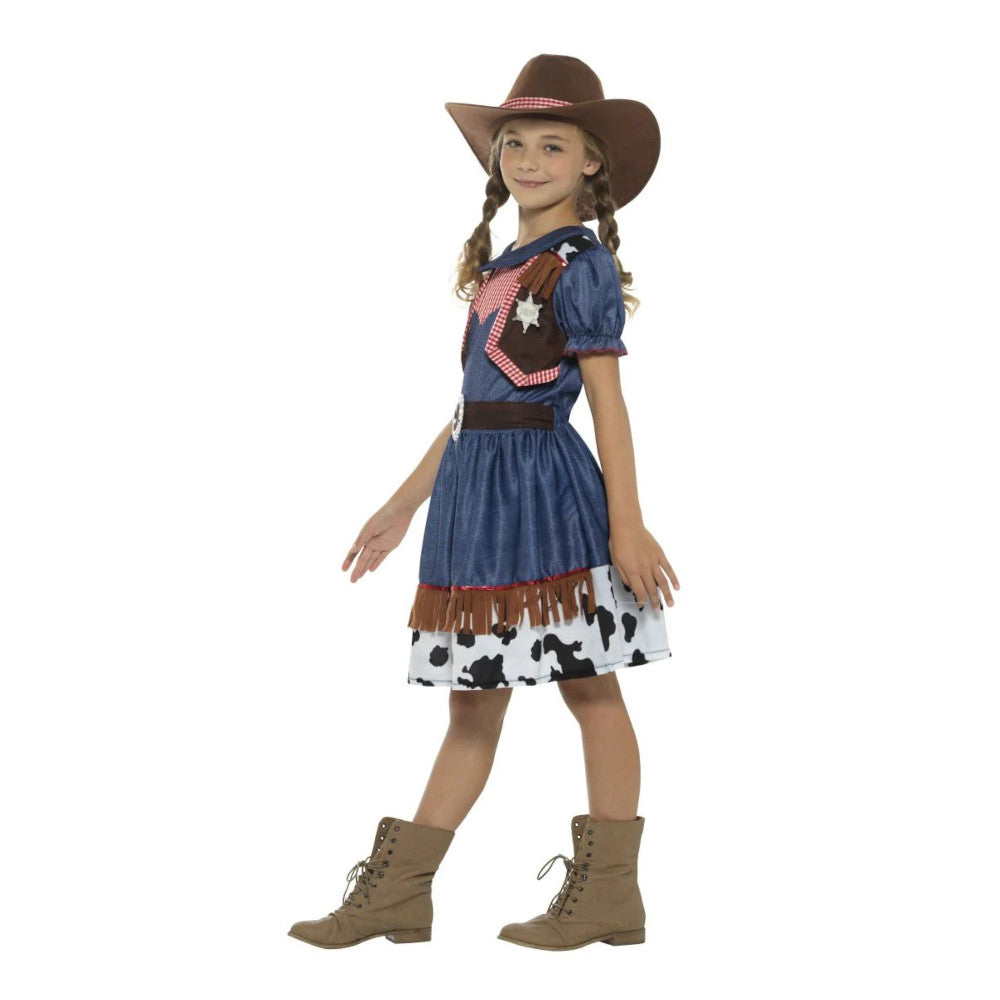 Texan Cowgirl Western Girls Child Costume Dress Attached waistcoat Hat