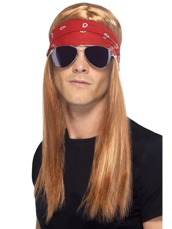 90s Rocker Kit, Auburn Wig Bandanna Sunglasses