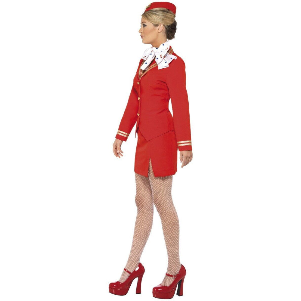 Trolley Dolly Stewardess Flight Attendant Adult Costume Jacket Skirt Scarf Hat