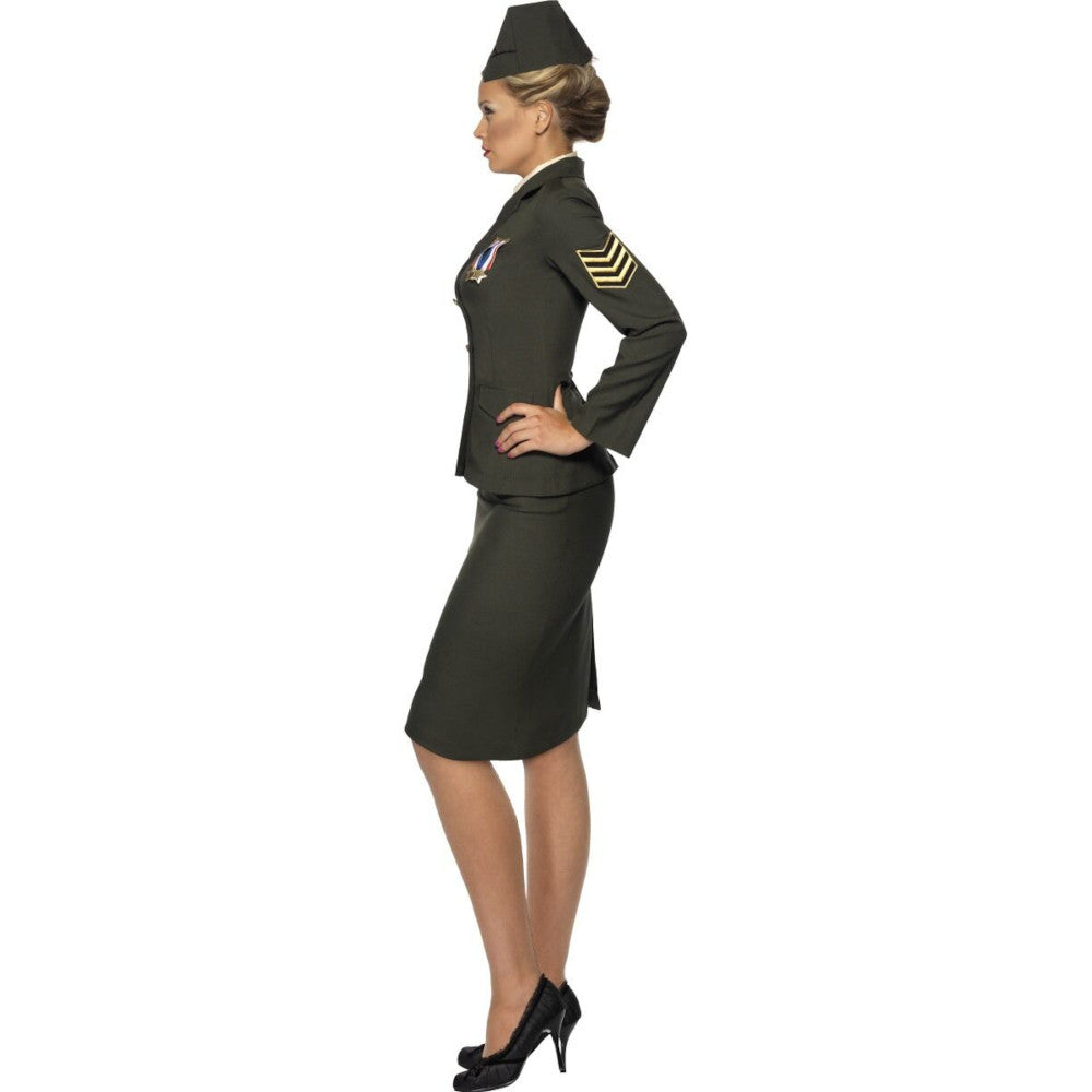 Wartime Army Officer Military Uniform Adult Costume Jacket Skirt Mock shirt with tie Hat
