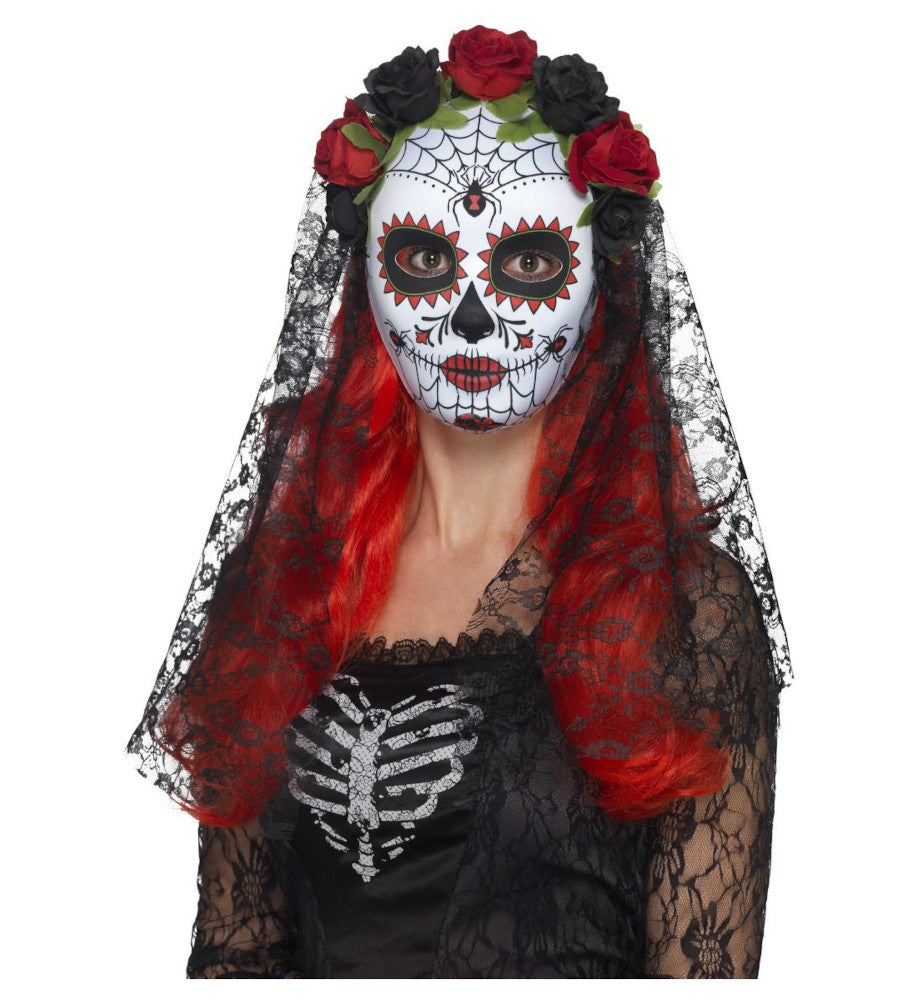 Day of the Dead Senorita Mask One count Full face With roses & veil