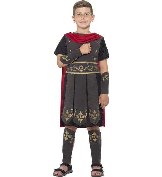 Roman Soldier Gladiator Warrior Boys Child Costume Tunic Attached cape Arm cuffs Leg cuffs